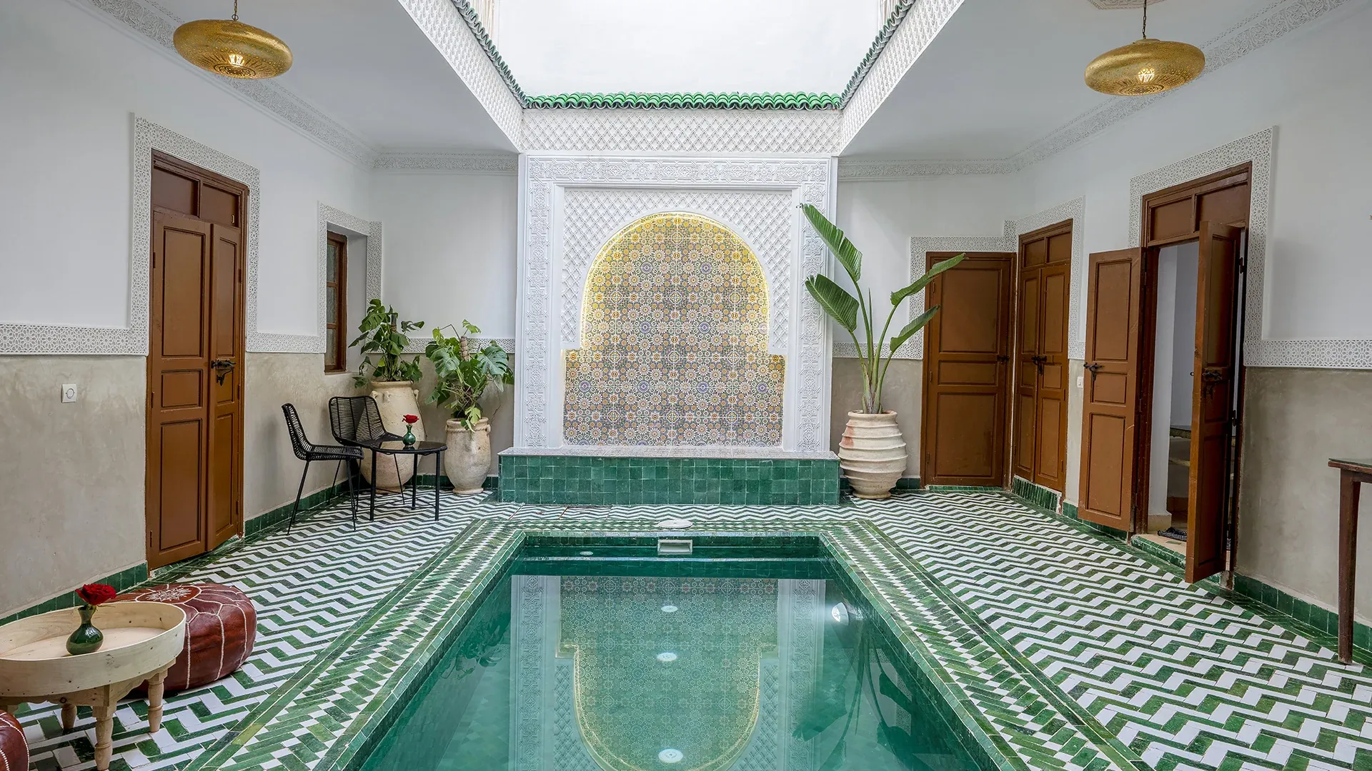 Salon et patio du Riad Arrahma, Marrakech